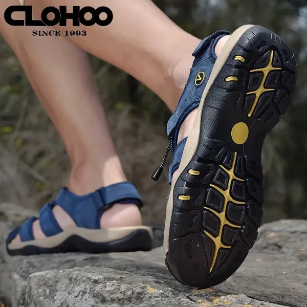 Fashion Men Genuine Leather Shoes 2025 Summer Non Slip Outdoor Water Walking Hiking Trekking Shoes Comfortable Casual Sneakers - Image 4