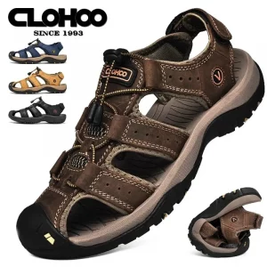 Fashion Men Genuine Leather Shoes 2025 Summer Non Slip Outdoor Water Walking Hiking Trekking Shoes Comfortable Casual Sneakers