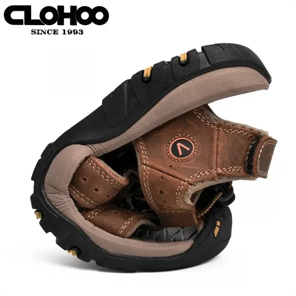 Fashion Men Genuine Leather Shoes 2025 Summer Non Slip Outdoor Water Walking Hiking Trekking Shoes Comfortable Casual Sneakers - Image 6