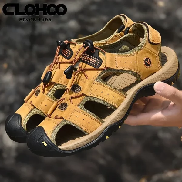 Fashion Men Genuine Leather Shoes 2025 Summer Non Slip Outdoor Water Walking Hiking Trekking Shoes Comfortable Casual Sneakers - Image 5